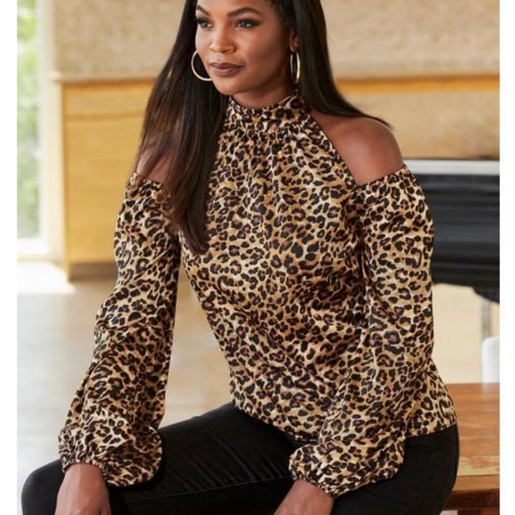 Boston Proper Tops - Boston Proper Cold Shoulder Leopard Print NEW